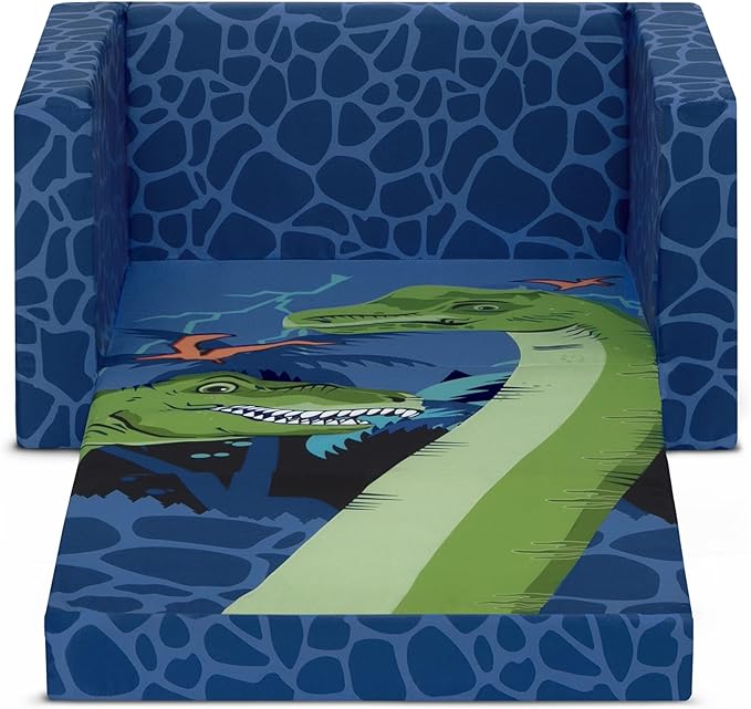 Delta Children Dinosaur Cozee Flip-Out Chair For Relaxing- 2-in-1 Convertible Lightweight,Portable Chair to Lounger for Toddlers & Kids - LeafyLoom