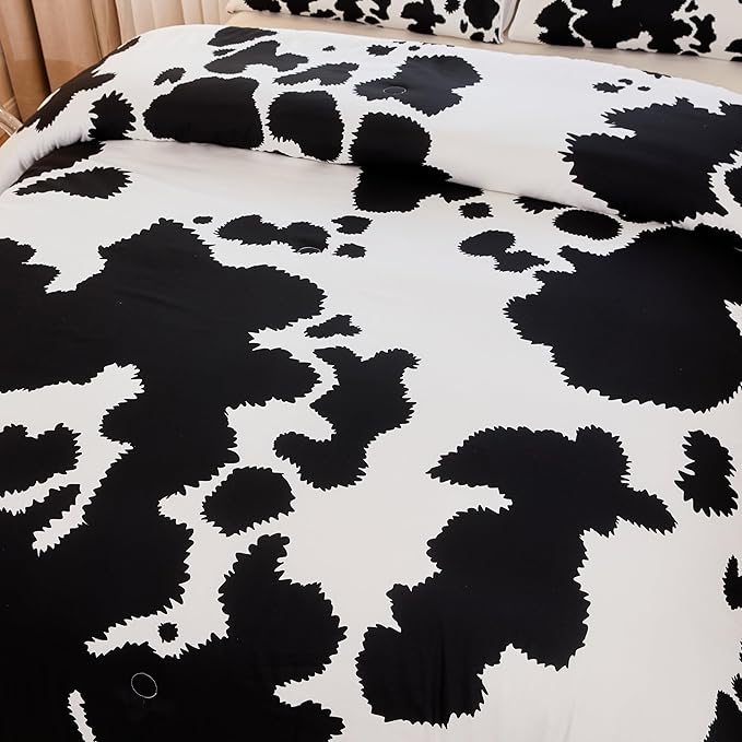 Cow Print Bedding Set Queen,Queen Size Cow Print Comforter Sets,Boys Bedding Set Queen,Black and White Color Comforter,Cow Room Decor - LeafyLoom