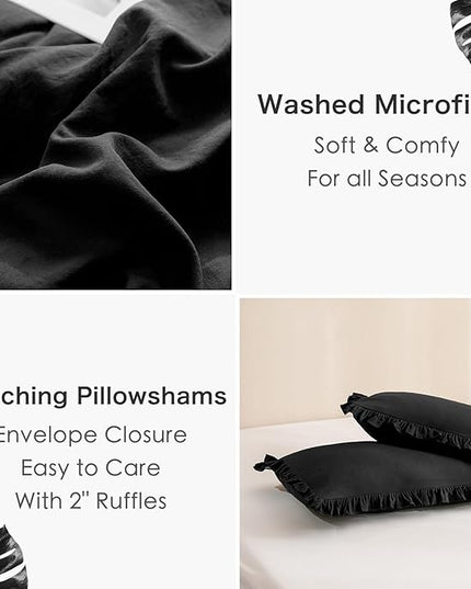 Black Ruffled Comforter King,Shabby Boho Chic Farmhouse King Bedding Comforter 3 Pieces Vintage Ultra Soft Rustic Bedding for All Season - LeafyLoom