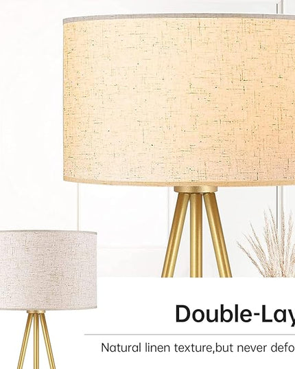 BoostArea Floor Lamp for Living Room, Tripod Floor Lamp, 15W LED Bulb, 3 Levels Dimmable Brightness, Linen Lamp Shade, Mid Century Standing Lamp for Living Room, Bedroom, Study Room and Office(Gold) - LeafyLoom