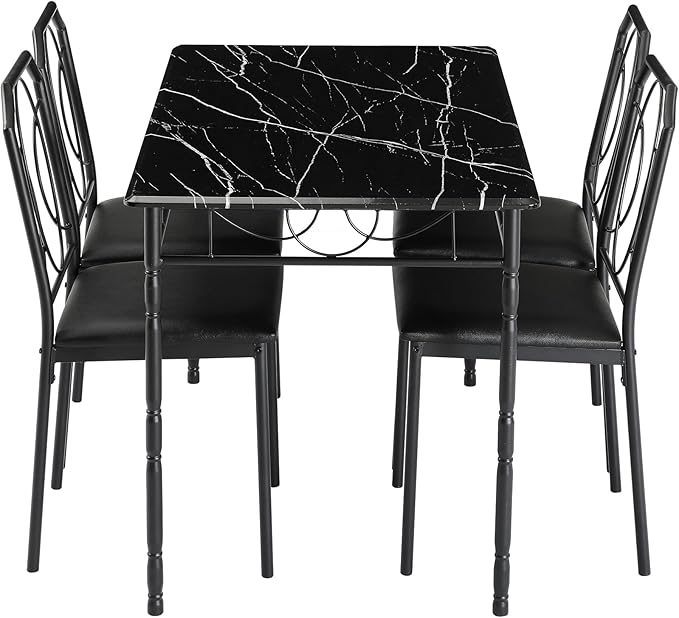 VECELO 5 Pieces Sets,43.3" Table&chairs for 4,Industrial Counter Height Tabletop with Bar Stools, Rectangle Breakfast Chairs, Living Room, Apartment, Dining table for 4, Black 1 - LeafyLoom