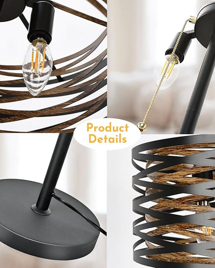 Industrial Floor Lamp for Living Room Black Standing Lamp Farmhouse Stand Up Lamp with Pull Chain Switch Tall Lamp for Bedroom Home Decor Vintage Rustic Unique Pole Lamps, Dual E12 Bulbs Included - LeafyLoom