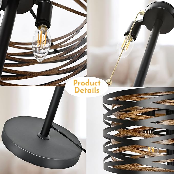 Industrial Floor Lamp for Living Room Black Standing Lamp Farmhouse Stand Up Lamp with Pull Chain Switch Tall Lamp for Bedroom Home Decor Vintage Rustic Unique Pole Lamps, Dual E12 Bulbs Included - LeafyLoom