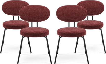 COLAMY Upholstered Fabric Dining Chairs Set of 4, Modern Dining Room Kitchen Side Chairs with Round Seat, Curved Backrest, Metal Legs, Red - LeafyLoom