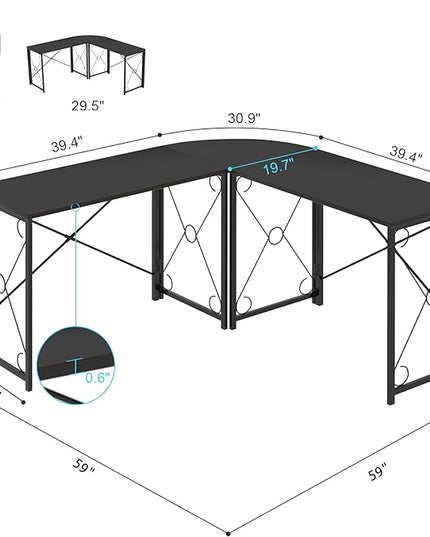 VECELO 59"x59" L Shaped Desk for Computer Gaming Multi-Usage Long 2 Person Table for Home Office Sturdy Writing Workstation, Easy Assembly/Saving Space, Black - LeafyLoom