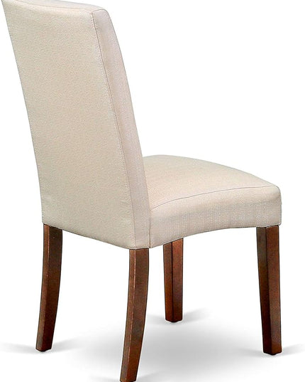 East West Furniture HBDR3-MAH-01 Hartland 3 Piece Room Furniture Set Contains a Round Dining Table with Pedestal and 2 Cream Linen Fabric Upholstered Parson Chairs, 42x42 Inch - LeafyLoom