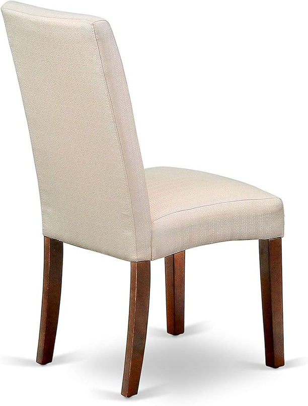 East West Furniture HBDR5-MAH-01 Hartland 5 Piece Modern Dining Set Includes a Round Wooden Table with Pedestal and 4 Cream Linen Fabric Upholstered Parson Chairs, 42x42 Inch - LeafyLoom