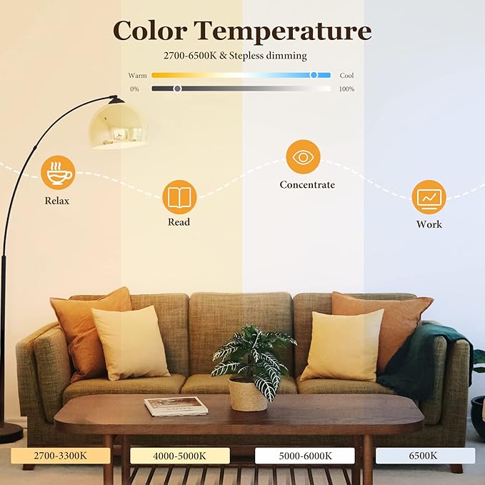 Smart Light Bulbs 4Pack, WiFi & Bluetooth 5.0, App Control, Color Changing LED Bulb, A19 E26 800LM Dimmable RGB Lights, 2700~6500K, Smart Home Lighting Works with Alexa Google Assistant Vanance