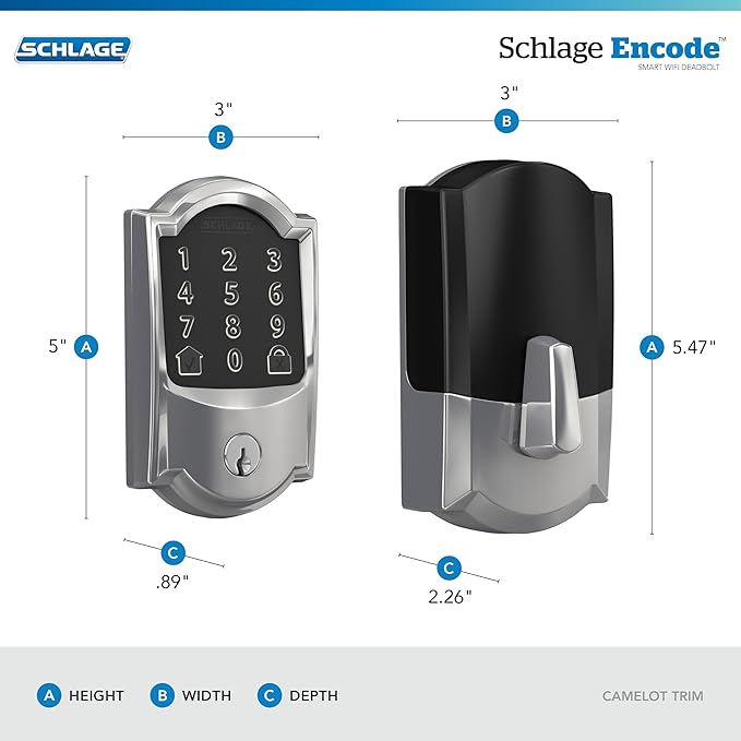 Schlage Encode Smart WiFi Deadbolt with Camelot Trim In Bright Chrome SchlageLockCompany