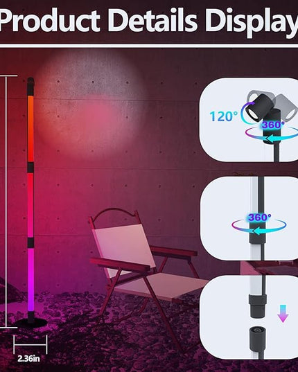 Sinvitron 360°Rotating Led Floor Lamp with Spotlight,16 Million DIY Colors,Music Sync & 213 Dynamic Mode, RGBW LED Corner Lights with App&Remote for Bedroom Living Room Gaming Room - LeafyLoom