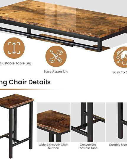 DKLGG Dinner Table Set for 4, Modern Kitchen Table and Chairs for 4 Wooden Top and Adjustable Metal Legs, Small Dining Room Table Set 5 Pieces Compact Design for Small Space - LeafyLoom