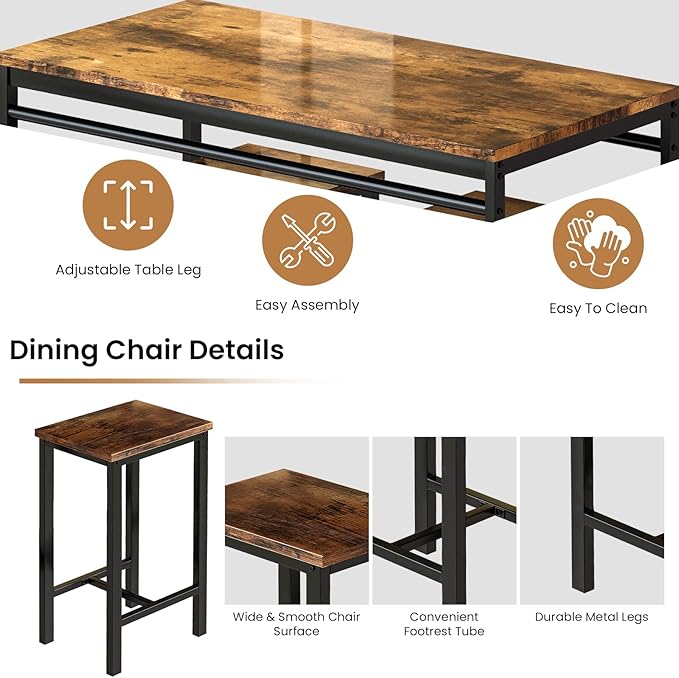 DKLGG Dinner Table Set for 4, Modern Kitchen Table and Chairs for 4 Wooden Top and Adjustable Metal Legs, Small Dining Room Table Set 5 Pieces Compact Design for Small Space - LeafyLoom