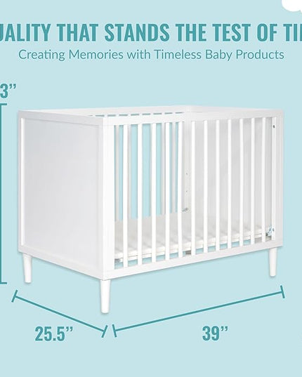 Lucas Mini Modern Crib with Rounded Spindles in White , 39x25.5x33 Inch (Pack of 1) - LeafyLoom
