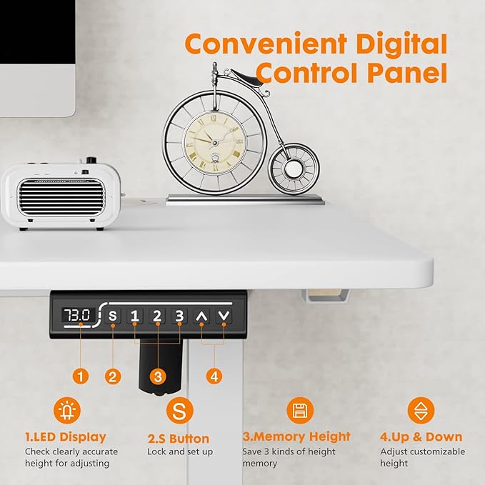Sweetcrispy Standing Desk Adjustable Height, 48inch Electric Sit Stand up Desk for Home Office, Modern Rising Work Table for Computer Laptop, Lift Gaming Desk Sturdy Ergonomic Workstation, White - LeafyLoom