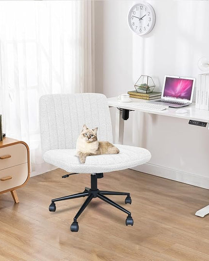 Armless Office Desk Chair with Wheels, Modern Swivel Computer Task Chair Comfortable Adjustable Wide Seat Vanity Chair for Home, Bedroom, Make Up(White) - LeafyLoom