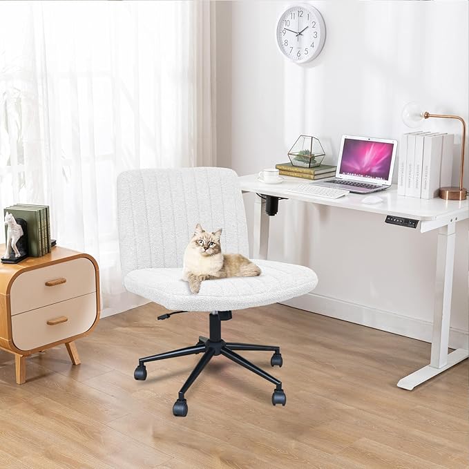 Armless Office Desk Chair with Wheels, Modern Swivel Computer Task Chair Comfortable Adjustable Wide Seat Vanity Chair for Home, Bedroom, Make Up(White) - LeafyLoom