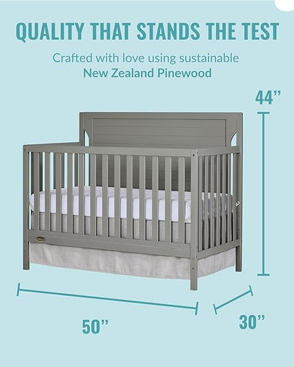 Cape Cod 5-in-1 Convertible Crib in Storm Grey, Greenguard Gold Certified, 55x30x44.5 Inch (Pack of 1) - LeafyLoom