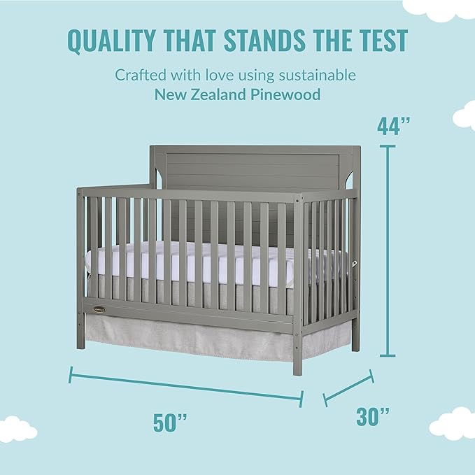 Cape Cod 5-in-1 Convertible Crib in Storm Grey, Greenguard Gold Certified, 55x30x44.5 Inch (Pack of 1) - LeafyLoom