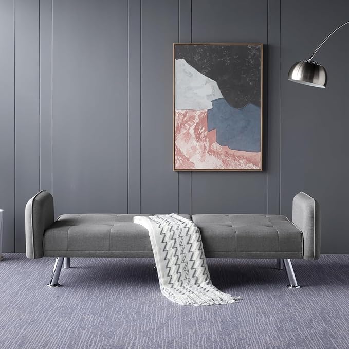 74.8" Modern Living Room Furniture Sets Tufted Loveseat Sofa Convertible Folding Futon Sleeper Couchbed with Cup Holder/Removable Armrests/Adjusting Backrest for Apartment,Home,Light Gray Sofá - LeafyLoom