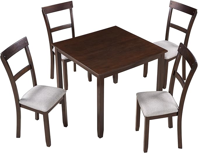 5 Piece Industrial Dinette Sets Wooden Kitchen Dining Table and 4 Matching Upholstered Chairs, for Diningroom Living Room, Easy to Assemble, Espresso 1 - LeafyLoom