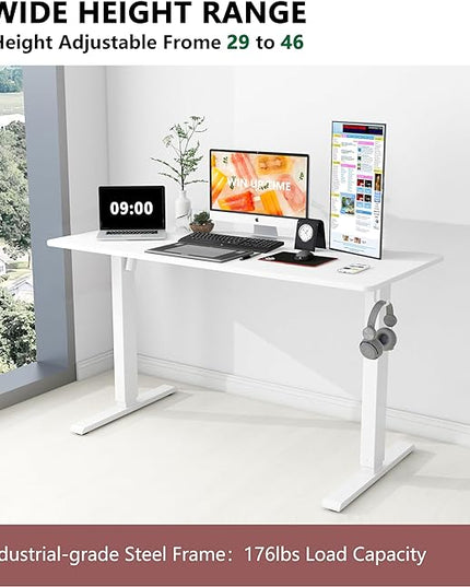 Whole Piece Standing Desk, 48 x 24 in, Electric, 176 lbs Capacity, Adjustable Height Desk for Home & Office, White - LeafyLoom