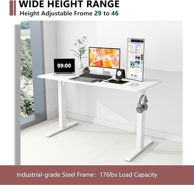 Whole Piece Standing Desk, 48 x 24 in, Electric, 176 lbs Capacity, Adjustable Height Desk for Home & Office, White - LeafyLoom