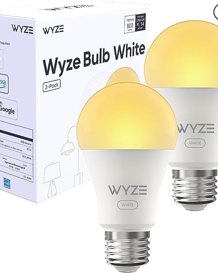 Wyze Bulb White, 800 Lumen, 90+CRI WiFi Tunable-White A19 Smart Light Bulb, Compatible with Alexa and Google Assistant, Two-Pack WYZE