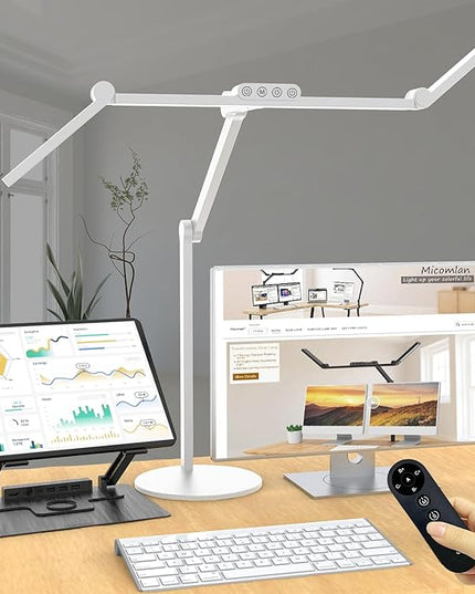 Micomlan Architect Desk Lamp for Home Office, 24W Adjustable Led Desk Light with Remote, 1500LM Bright Dimmable Computer Table Light Rotatable Office Lamp with Base for Cafting Monitor - LeafyLoom