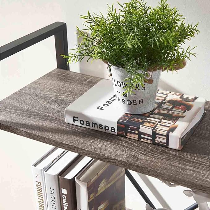 BON AUGURE Industrial 4 Tier Bookshelf, Modern Open Etagere Bookcase, Wood Metal Book Shelves for Living Room, Bedroom and Office (Dark Gray Oak) - LeafyLoom