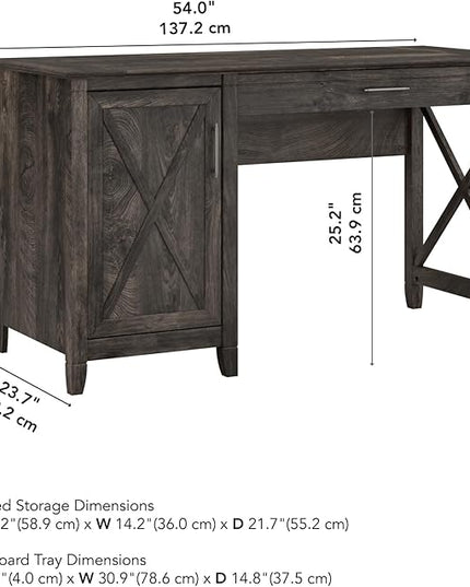 Bush Furniture Key West 54-Inch Computer Desk with Keyboard Tray and Storage, Dark Gray Hickory (KWD154GH-03) - LeafyLoom