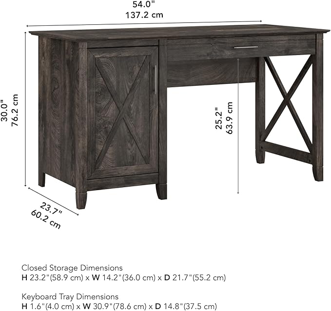 Bush Furniture Key West 54-Inch Computer Desk with Keyboard Tray and Storage, Dark Gray Hickory (KWD154GH-03) - LeafyLoom