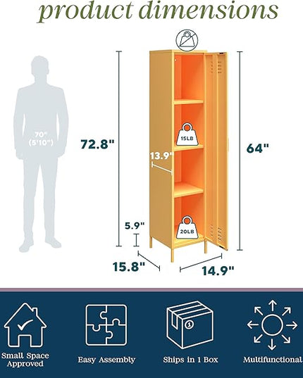 Novogratz Cache Single Metal Locker Storage, Yellow Cabinet - LeafyLoom