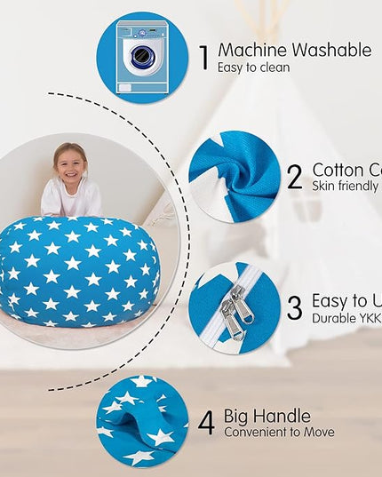 Aubliss Stuffed Animal Bean Bag Storage Chair (Blue Star, Large (38'')) - LeafyLoom