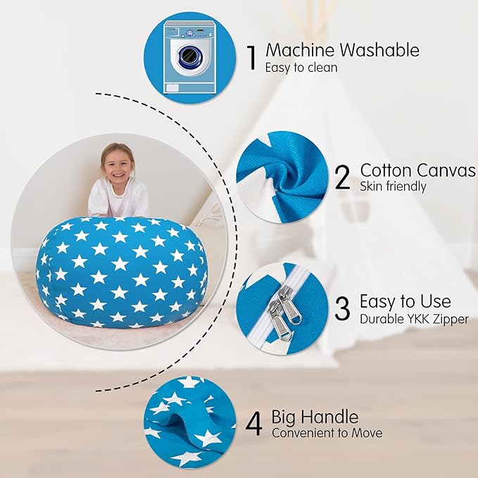 Aubliss Stuffed Animal Bean Bag Storage Chair (Blue Star, X-Large (48'')) - LeafyLoom