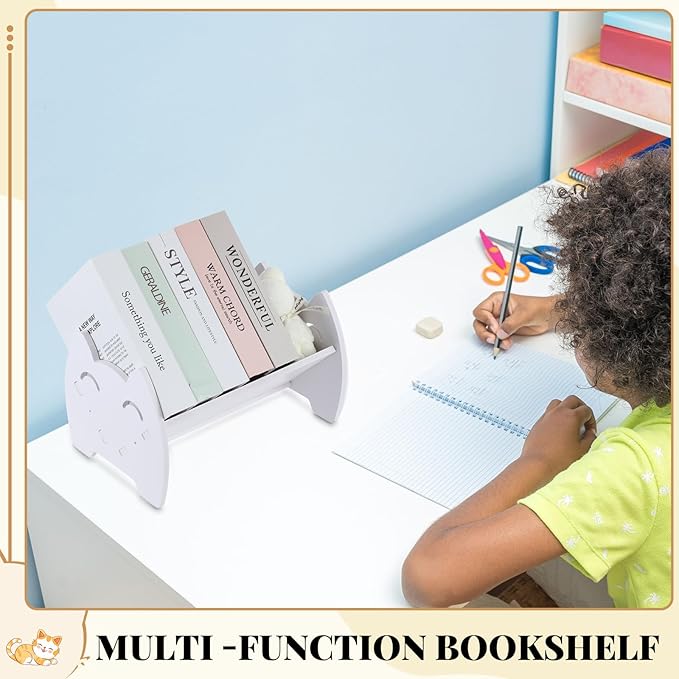 2 Pcs Kids Bookshelf Small Desktop Bookshelf Tilted Bookcase for Kids Room Slanted Tiny Table Top Mini Bookshelf Tabletop Bookshelf for Desk Magazine CD Display Organizer Storage Rack, White - LeafyLoom