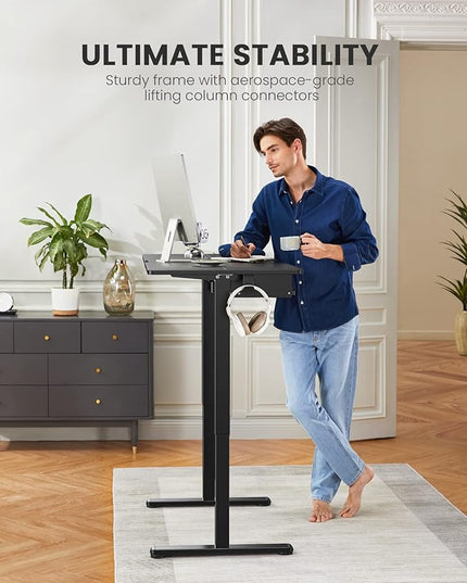 ErGear Electric Standing Desk with Keyboard Tray, 55x28 Inches Adjustable Height Sit Stand Up Desk, Home Office Desk Computer Workstation, Black - LeafyLoom
