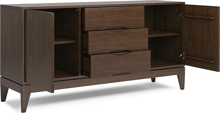 SIMPLIHOME Harper SOLID HARDWOOD 60 Inch Wide Mid Century Design Sideboard Buffet in Walnut Brown, For the Dining Room and Kitchen - LeafyLoom