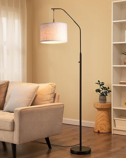 DEWENWILS Black Dimmable Arched Floor Lamp, Stepless Dimmable Corner Lamp with Hanging Lampshade, Standing Tall Arc Lamps for Living Room Corner, Bedroom, Office, LED Bulb Included - LeafyLoom