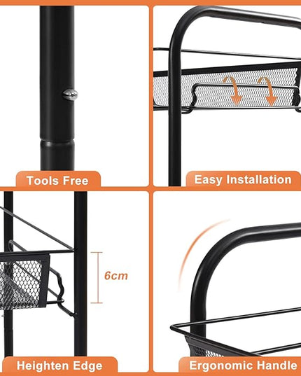 TOOLF 4-Tier Rolling Cart, Metal Utility Cart with 3 Hooks, Easy Assemble Mobile Storage Trolley On Wheels, Metal Shelving Units Kitchen Bathroom Laundry Room - LeafyLoom