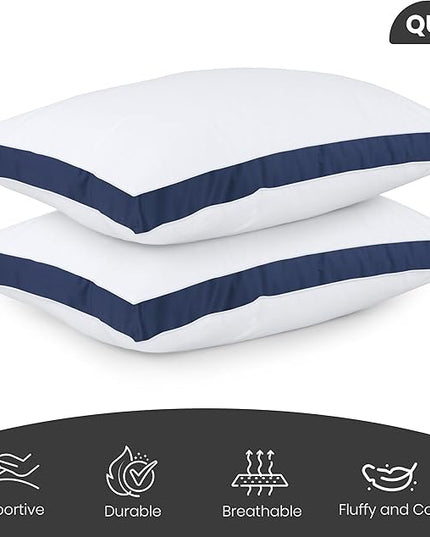 Utopia Bedding Bed Pillows for Sleeping Queen Size (Navy), Set of 2, Cooling Hotel Quality, Gusseted Pillow for Back, Stomach or Side Sleepers - LeafyLoom