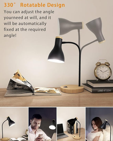 Desk Lamp Eye-Caring Table Lamps, Gooseneck Reading Desk Lamps Light, Portable Reading Book Light, Clamp Light, Study Desk Lamps for Bedroom and Office Home Lighting (Black-01) - LeafyLoom
