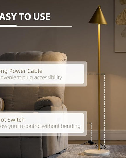 HOMCOM Modern Floor Lamps for Living Room Lighting, Adjustable Standing Lamp for Bedroom Lighting with Rotating Head, Bedside Lamp for Ambient Lighting, (Bulb not Included), Gold - LeafyLoom