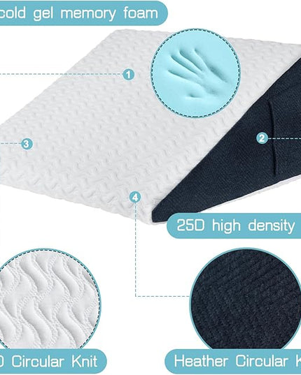 12" Bed Wedge Pillow with Cooling Memory Foam Top for Headboard, Triangle Pillow for Sleeping to Relieve Acid Reflux, Heartburn, Snoring and GERD, Reduce Neck and Back Pain - LeafyLoom