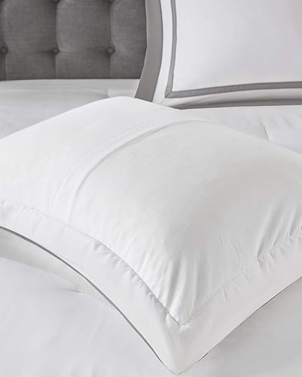 Madison Park Heritage Comforter Quilt Combo Set - Modern Luxury Design, All Season Down Alternative Bedding, Matching Shams, Decorative Pillows, Full/Queen(90"x90"), Color Block Grey 8 Piece - LeafyLoom