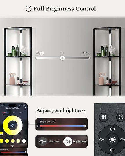 FENLO Fancy - LED Display Shelf with Dimmable Lights, LED Shelf Floor Lamps for Living Room, Sturdy Corner Shelf Curio Cabinet Display, Tall Floor Lamps with Shelves - LeafyLoom
