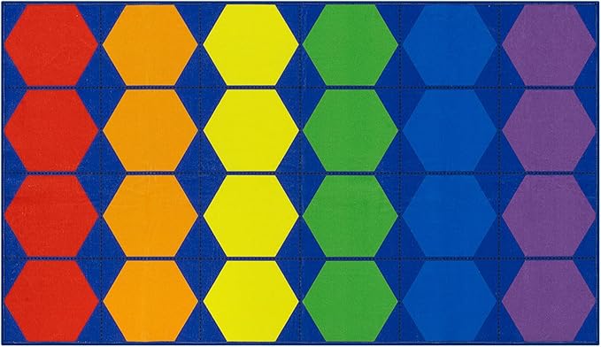 LIVEBOX Hexagon Kids Rug for Classroom, Washable Classroom Carpet for School, Nursery, Colorful Children's Classroom Area Rugs Non-Slip Playroom Mat for Daycare Learning,13'x7'5"(Seats-24) - LeafyLoom