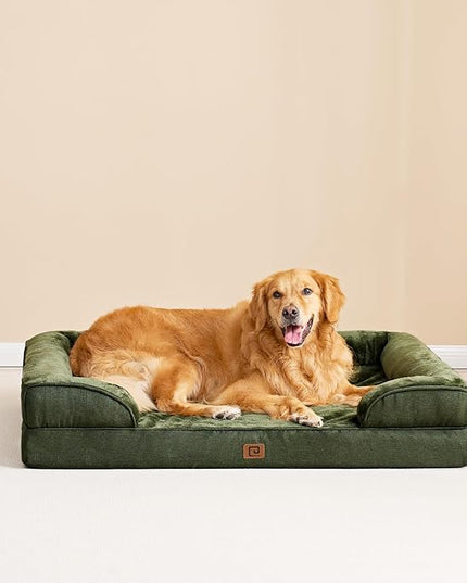 EHEYCIGA Orthopedic XL Dog Beds, Waterproof Memory Foam Dog Bed for Extra Large Dogs, Non-Slip Bottom and Egg-Crate Foam Big Dog Couch Bed with Washable Removable Cover, Dark Green EHEYCIGA