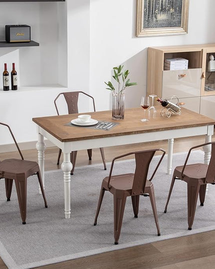 Modern Dining Chair Set of 4, Stackable Metal Chairs, Waterproof Counter Bar Chairs with High Backrest, Quick Assembly Cafe Chairs, Tolix Style for Home, Kitchen and Bar Use, Brown - LeafyLoom