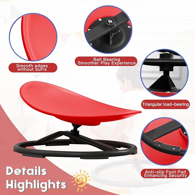 Sensory Toys for Kids Autism Sensory Products Sit and Spin Autism Toys Sensory Chair Spinning Chair ADHD Chair Swivel Chair Training Body Coordination (Red) - LeafyLoom