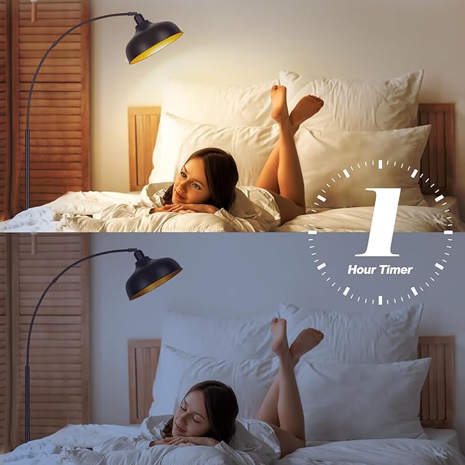 Arc Floor Lamps Bronze, Standing Lamps for Living Room with Remote Control, Foot Switch, Metal Shade, Arched Floor Lamp with Stepless Dimmable LED Bulb, Brown Floor Reading Tall Lamp for Bedroom - LeafyLoom